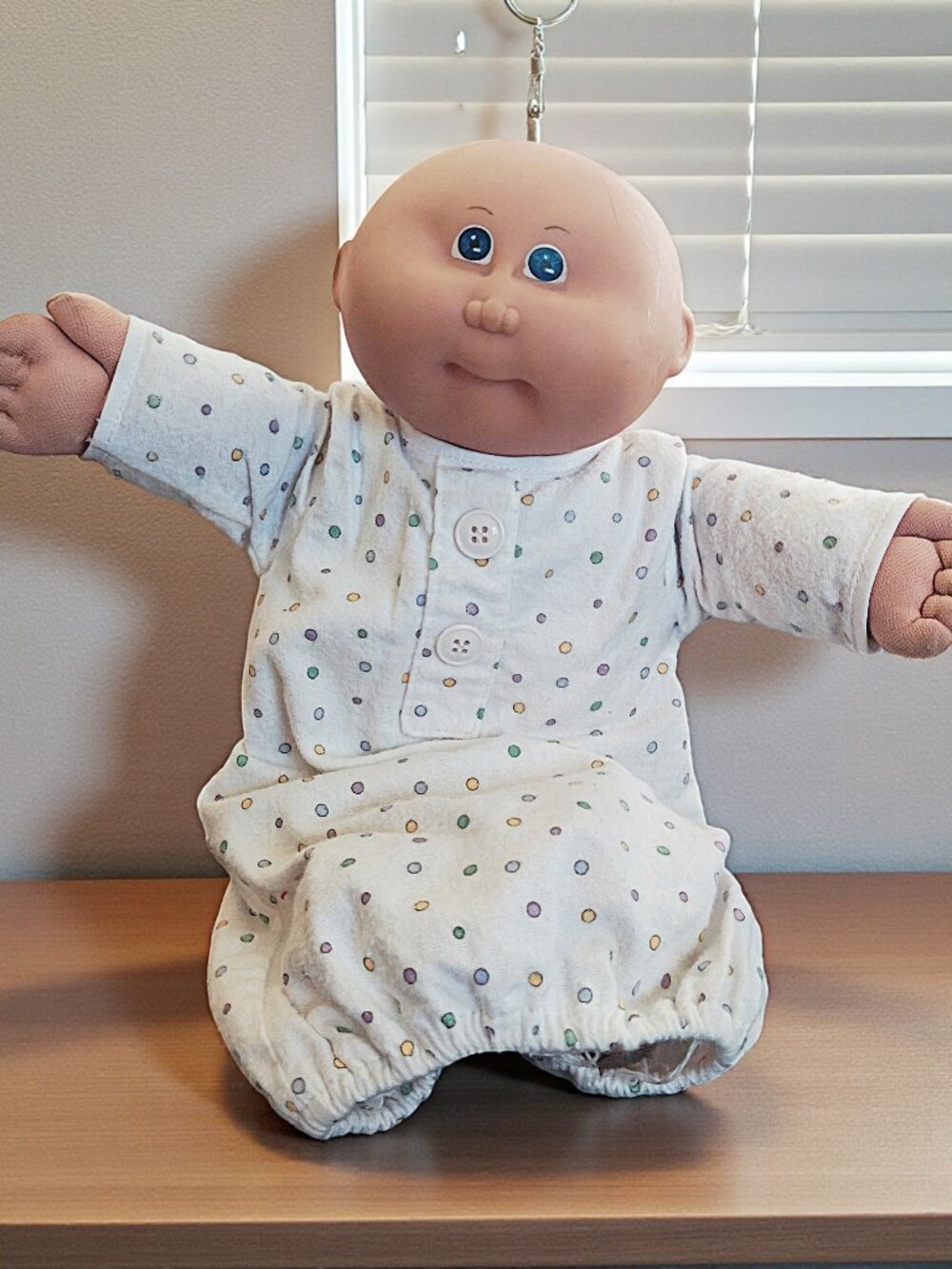 1985 Vintage Cabbage Patch Doll Preemie Newborn Baby Blue Eyes Wearing Romper